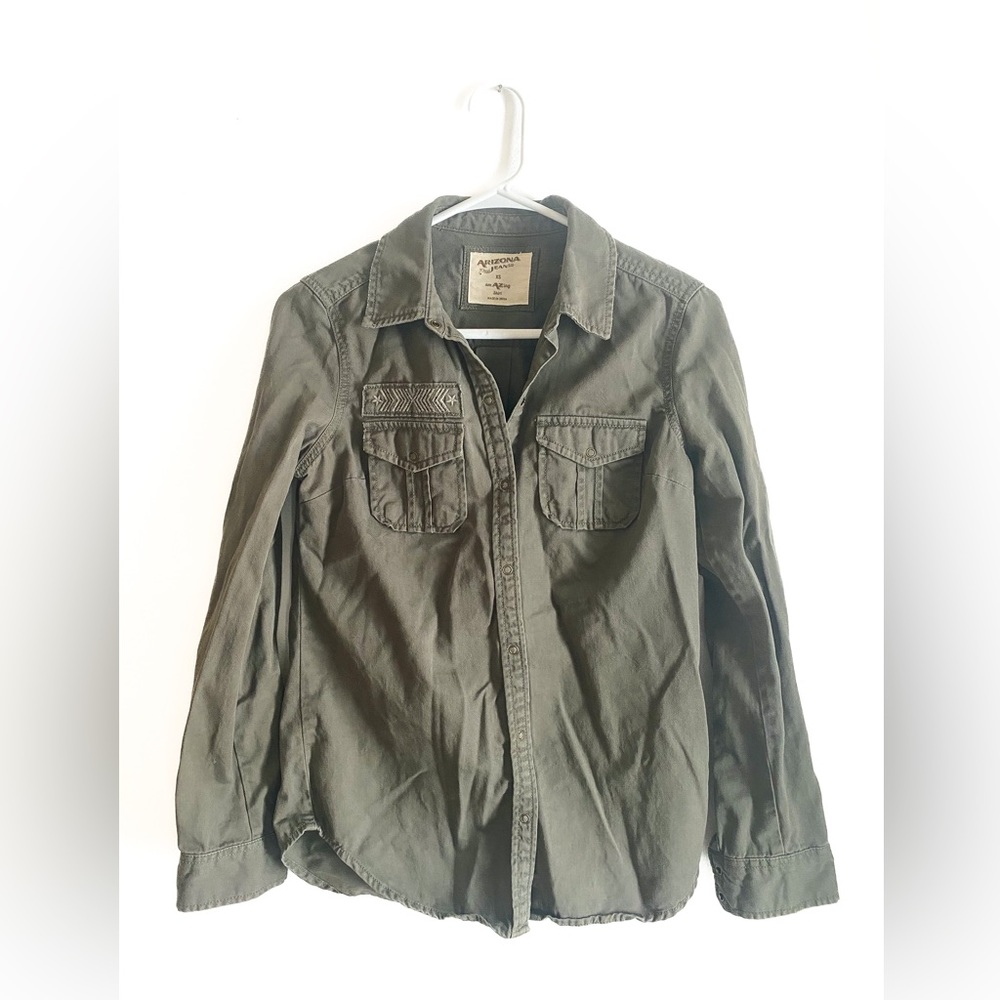 Arizona Jean Co Junior’s amAZing Army Green Long  Snap Up Sleeve Size XS
